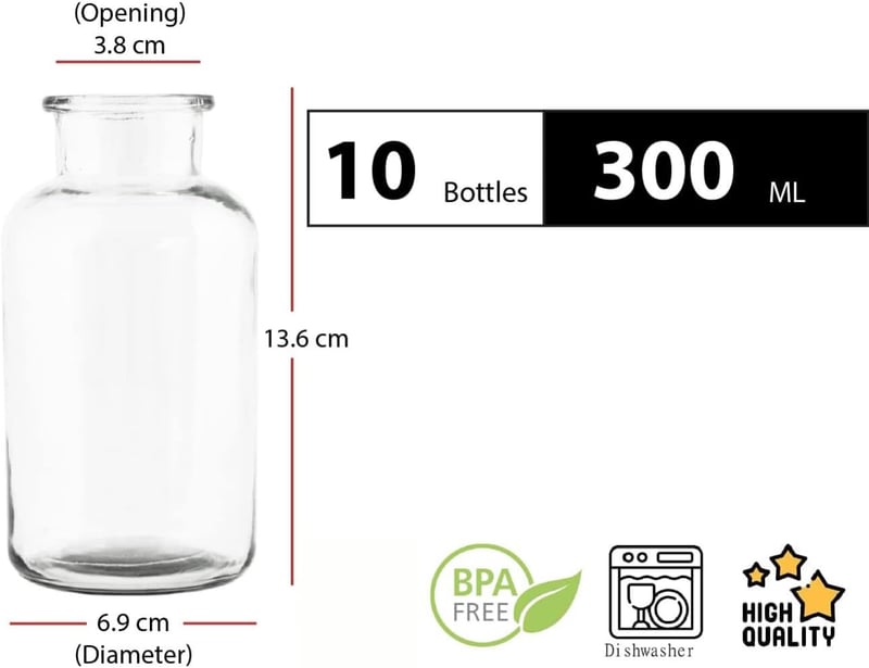 casavetro 10 db Fehér Kerek Üveg Váza 300 ml Dekoratív Üvegedény Szett