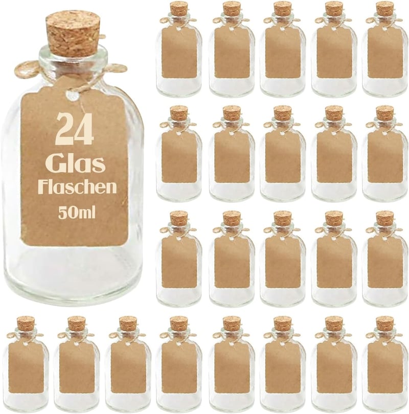 casavetro 24 db 50 ml üveg palack parafa zárral, esküvői ajándék szett