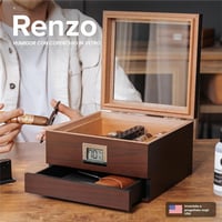 Umidificator de trabucuri CASE ELEGANCE din lemn de cedru, finisaj cireș, lucrat manual, cu higrometru digital, capacitate 25-50 bucăți 2