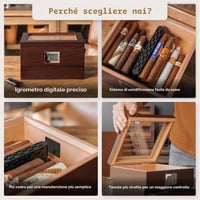 Umidificator de trabucuri CASE ELEGANCE din lemn de cedru, finisaj cireș, lucrat manual, cu higrometru digital, capacitate 25-50 bucăți 4