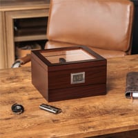 Umidificator de trabucuri CASE ELEGANCE din lemn de cedru, finisaj cireș, lucrat manual, cu higrometru digital, capacitate 25-50 bucăți 7