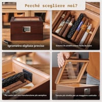 Umidificator de trabucuri CASE ELEGANCE din lemn de cedru, finisaj cireș, lucrat manual, cu higrometru digital, capacitate 25-50 bucăți 3