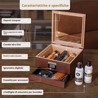 Umidificator de trabucuri CASE ELEGANCE din lemn de cedru, finisaj cireș, lucrat manual, cu higrometru digital, capacitate 25-50 bucăți 5