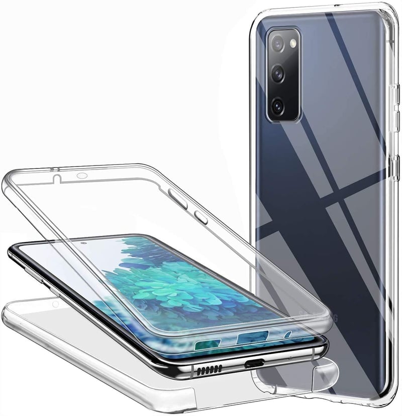 Casecool Samsung Galaxy S20 FE 360-stupňový priehľadný kryt, tenká celotelová ochrana, odolný proti poškriabaniu, tvrdý PC zadný kryt a mäkký TPU predný kryt, 6,5 palca