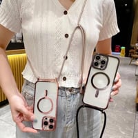 CaseLover magnetický kryt na Samsung Galaxy S26 5G so šnúrkou na krk, priehľadný silikónový, nárazuvzdorný s ochranou fotoaparátu, ružovozlatý 5