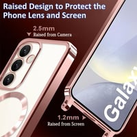 CaseLover magnetický kryt na Samsung Galaxy S26 5G so šnúrkou na krk, priehľadný silikónový, nárazuvzdorný s ochranou fotoaparátu, ružovozlatý 2