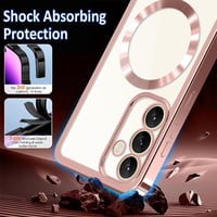 CaseLover magnetický kryt na Samsung Galaxy S26 5G so šnúrkou na krk, priehľadný silikónový, nárazuvzdorný s ochranou fotoaparátu, ružovozlatý 3