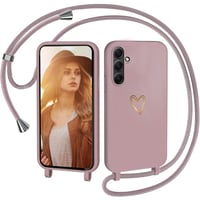 CaseLover silikónový kryt na Samsung Galaxy A14 5G/4G s remienkom a vzorom srdca - ružový 1