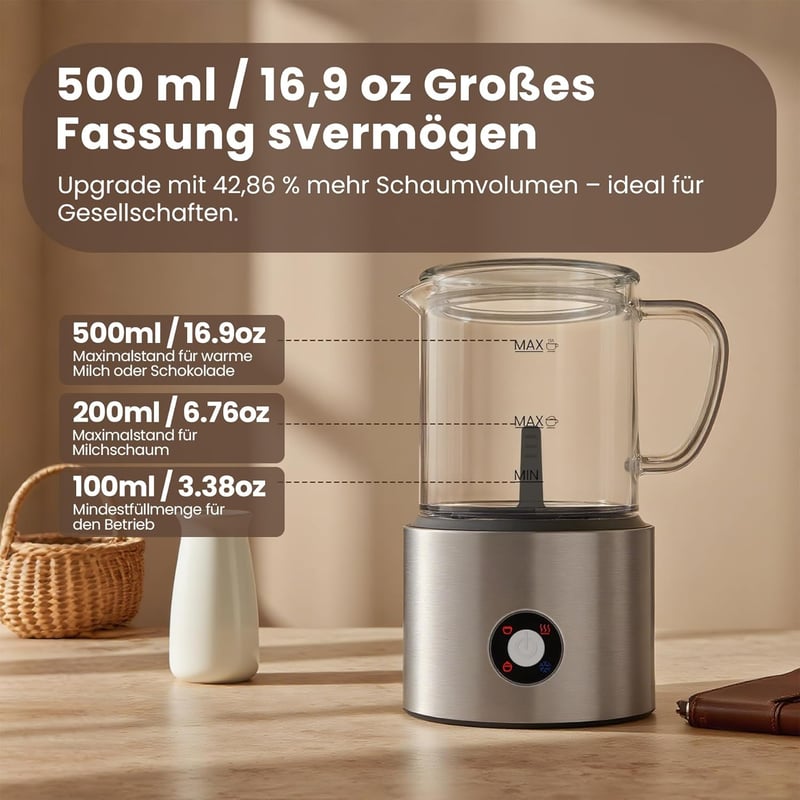 Casimhu 4 az 1-ben elektromos tejhabosító 500ml indukciós meleg hideg - Platinum Colour