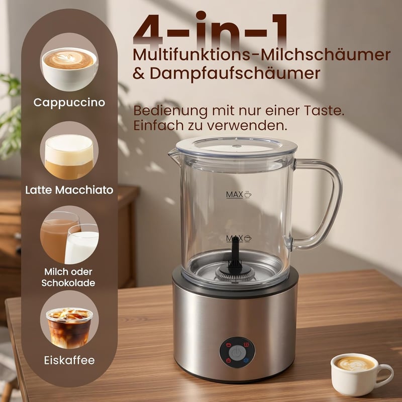 Casimhu 4 az 1-ben elektromos tejhabosító 500ml indukciós meleg hideg - Platinum Colour