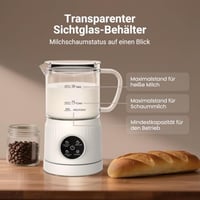 Casimhu elektrický napeňovač a ohrievač mlieka 4 v 1, 400 ml, sklenený, studená a teplá pena, na kávu, latte, cappuccino, biely 3