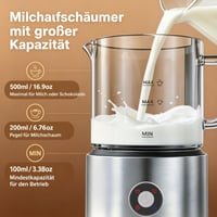 Casimhu električni pjenilica za mlijeko 4 u 1, indukcijska, 500 ml, hladno i toplo, automatska, periva u perilici posuđa, odvojiva staklena posuda za kavu i latte 4