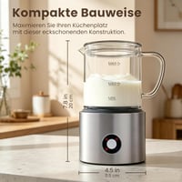 Casimhu električni pjenilica za mlijeko 4 u 1, indukcijska, 500 ml, hladno i toplo, automatska, periva u perilici posuđa, odvojiva staklena posuda za kavu i latte 3
