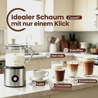 Casimhu električni pjenilica za mlijeko 4 u 1, indukcijska, 500 ml, hladno i toplo, automatska, periva u perilici posuđa, odvojiva staklena posuda za kavu i latte 2