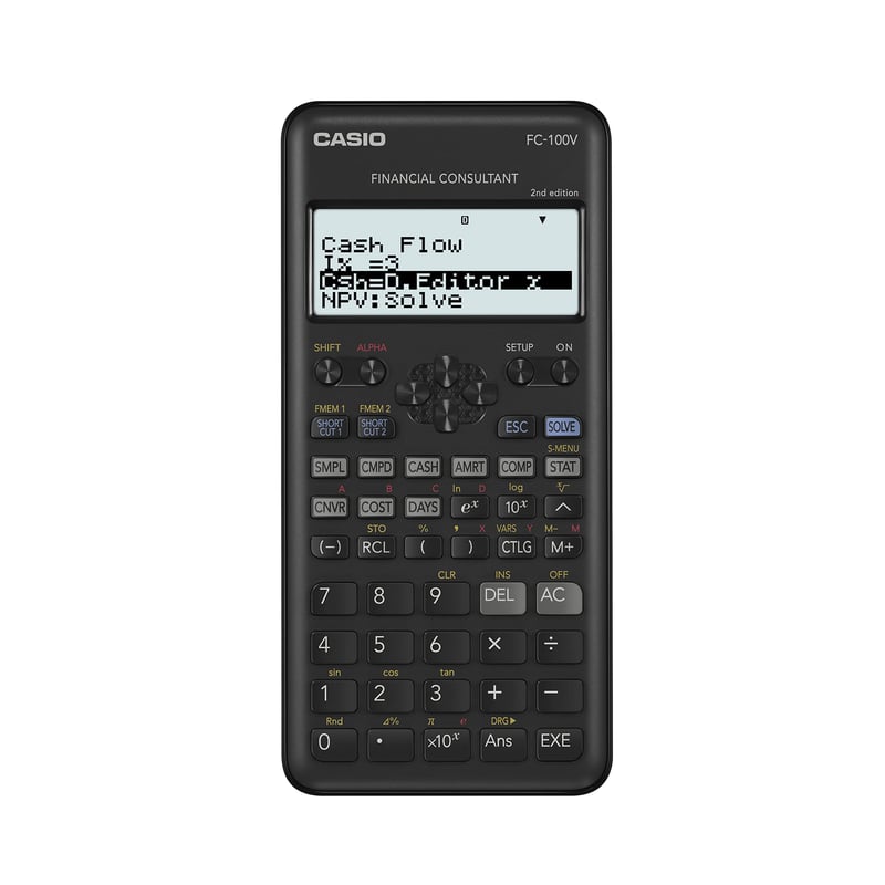 Finančná kalkulačka Casio FC-100V-2 Second Edition, čierna, 16,1 x 8 cm, FC-100V-2-W-ET