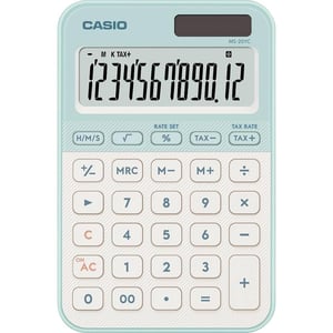 Casio MS-20YC-LG Stolno računalo, zeleno, 12-znamenkasti zaslon, solarno i baterijsko napajanje, izračun postotka, izračun poreza