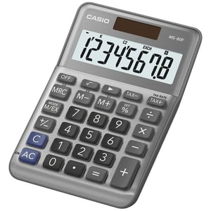 Casio MS-80F stolno računalo - 8-znamenkasti zaslon, izračun poreza, drugi korijen, aluminijska prednja ploča, solarno i baterijsko napajanje, antracit boja