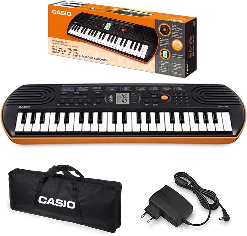 CASIO SA-76 Mini Billentyűzet 44 Gomb 8 Hang Fekete Narancs Szállítótáskával Tápegység