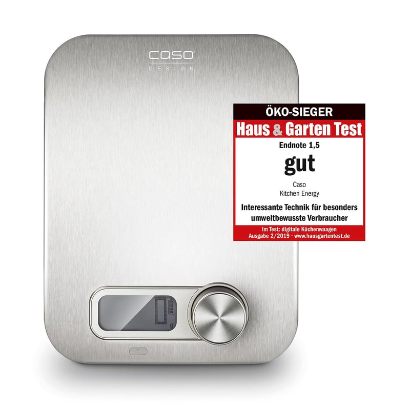 Cântar de bucătărie Caso 3265, oțel inoxidabil, energie cinetică fără baterii, capacitate 5 kg, precizie 1 g, câștigător al testelor