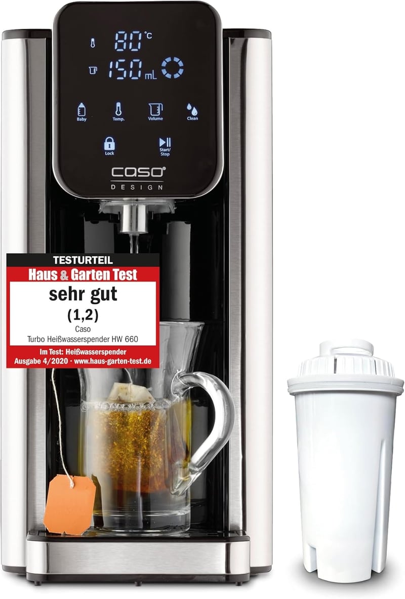 CASO HW660 Turbo Forró Vízadagoló 2600W, 40-100°C, Energiatakarékos Rozsdamentes Acél