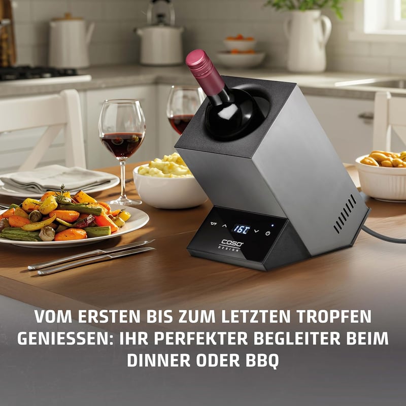 CASO WineCase One Inox rozsdamentes borhűtő 1 palackhoz 5-18°C hőmérséklet szabályozás