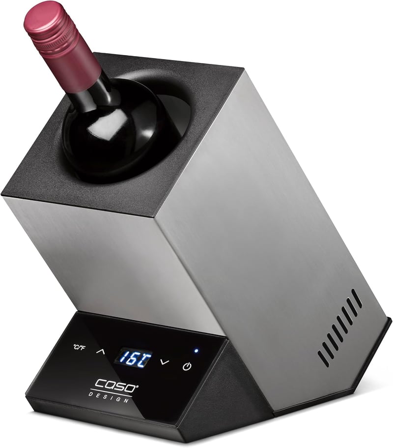 CASO WineCase One Inox rozsdamentes borhűtő 1 palackhoz 5-18°C hőmérséklet szabályozás