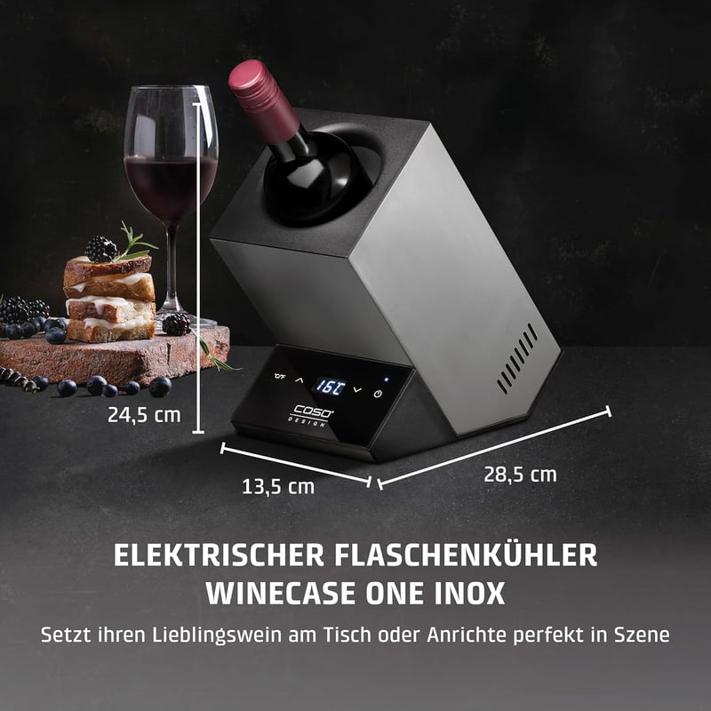 CASO WineCase One Inox rozsdamentes borhűtő 1 palackhoz 5-18°C hőmérséklet szabályozás