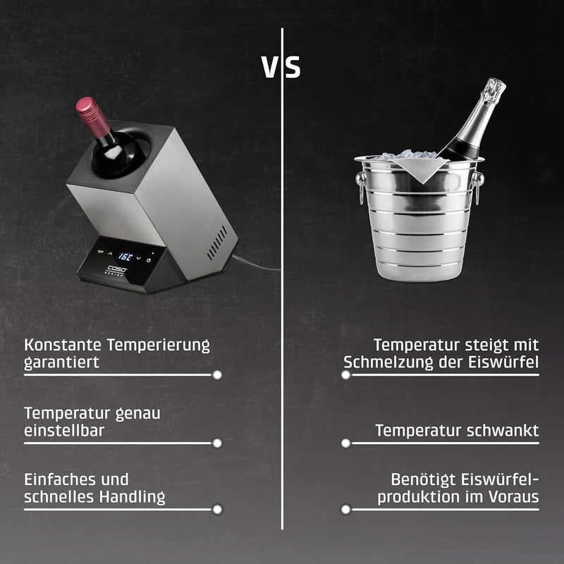 CASO WineCase One Inox rozsdamentes borhűtő 1 palackhoz 5-18°C hőmérséklet szabályozás