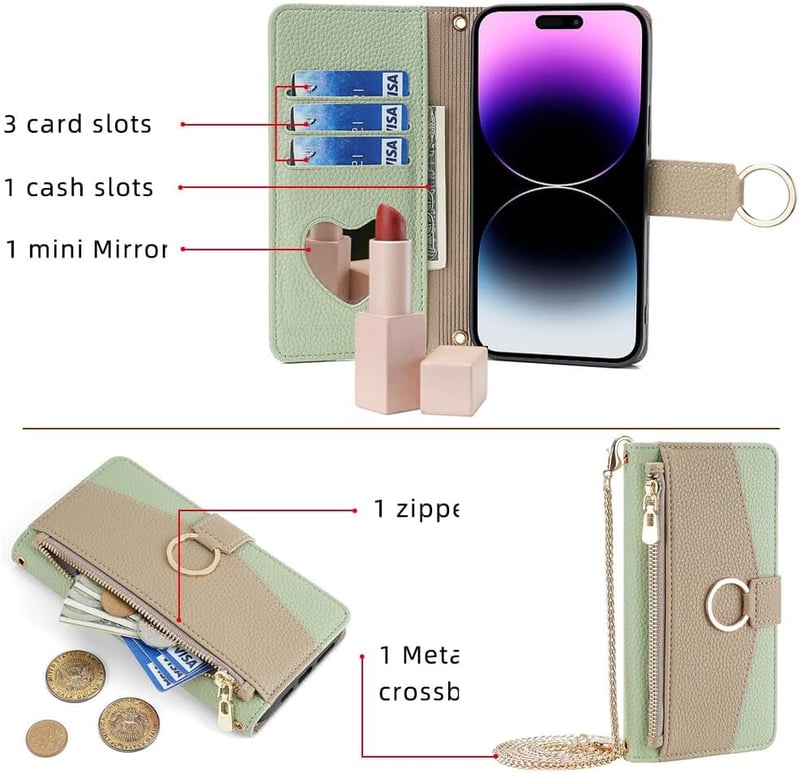 CasurvivePro iPhone 14 Plus Mágneses Pénztárca Tok Nyakpánttal Zöld - iPhone 14 Plus, Green