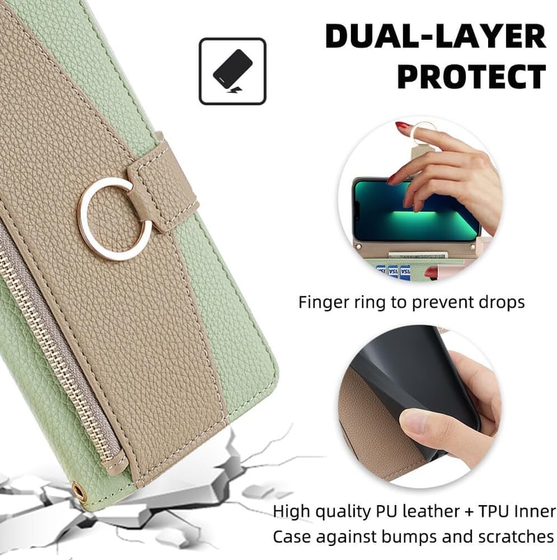CasurvivePro iPhone 14 Plus Mágneses Pénztárca Tok Nyakpánttal Zöld - iPhone 14 Plus, Green
