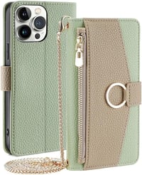 CasurvivePro iPhone 14 Plus Mágneses Pénztárca Tok Nyakpánttal Zöld - iPhone 14 Plus, Green 1