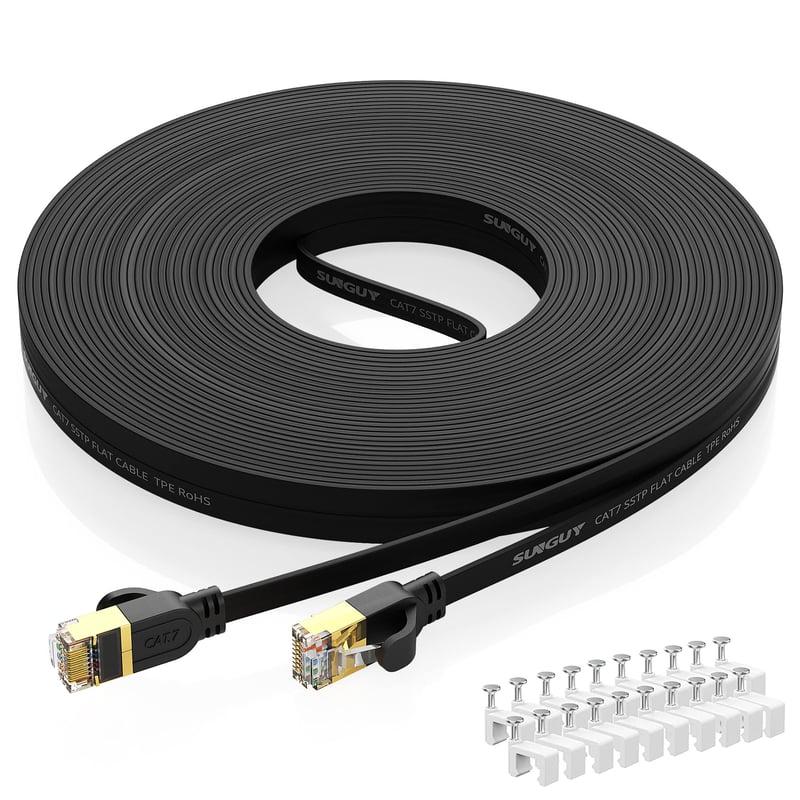Cablu LAN Cat 7, 15m, plat, 10 Gbps, conector Ethernet RJ45