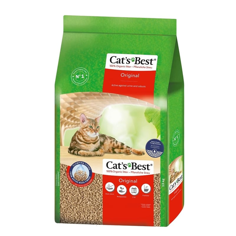 Cat's Best Original pijesak za mačke, 100% biljni pijesak koji se grudva s maksimalnom moći upijanja – prirodna neutralizacija neugodnih mirisa, 17,2 kg / 40 l