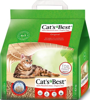 Așternut pentru pisici Cat's Best Original 4,3 kg / 10 L - Așternut absorbant și aglomerant pentru pisici, pe bază de fibre naturale de lemn