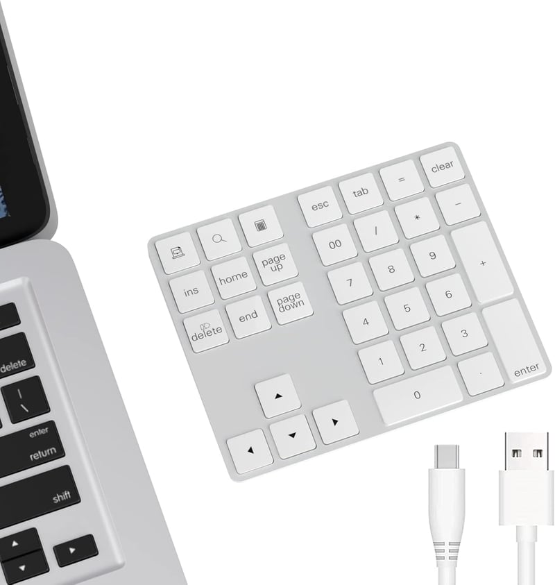 CATECK Bluetooth Numerikus Billentyűzet - 34 Gombos Vezeték Nélküli Számpad, Újratölthető, MacBook, Windows, iPad Kompatibilis, Fehér