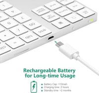 CATECK Bluetooth Numerikus Billentyűzet - 34 Gombos Vezeték Nélküli Számpad, Újratölthető, MacBook, Windows, iPad Kompatibilis, Fehér 5