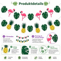 Set 2 Bannere Catelves Hawaii, Decorațiuni Petrecere Aloha, Ghirlandă cu Flamingo, Ananas și Frunze pentru Petreceri Tematice de Vară, Plajă și Hawaii 3