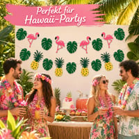 Set 2 Bannere Catelves Hawaii, Decorațiuni Petrecere Aloha, Ghirlandă cu Flamingo, Ananas și Frunze pentru Petreceri Tematice de Vară, Plajă și Hawaii 7