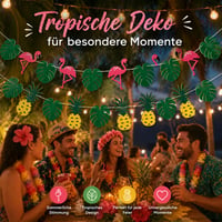 Set 2 Bannere Catelves Hawaii, Decorațiuni Petrecere Aloha, Ghirlandă cu Flamingo, Ananas și Frunze pentru Petreceri Tematice de Vară, Plajă și Hawaii 5