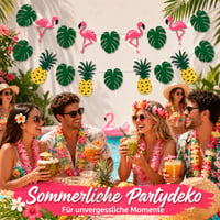 Set 2 Bannere Catelves Hawaii, Decorațiuni Petrecere Aloha, Ghirlandă cu Flamingo, Ananas și Frunze pentru Petreceri Tematice de Vară, Plajă și Hawaii 6