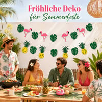 Set 2 Bannere Catelves Hawaii, Decorațiuni Petrecere Aloha, Ghirlandă cu Flamingo, Ananas și Frunze pentru Petreceri Tematice de Vară, Plajă și Hawaii 4