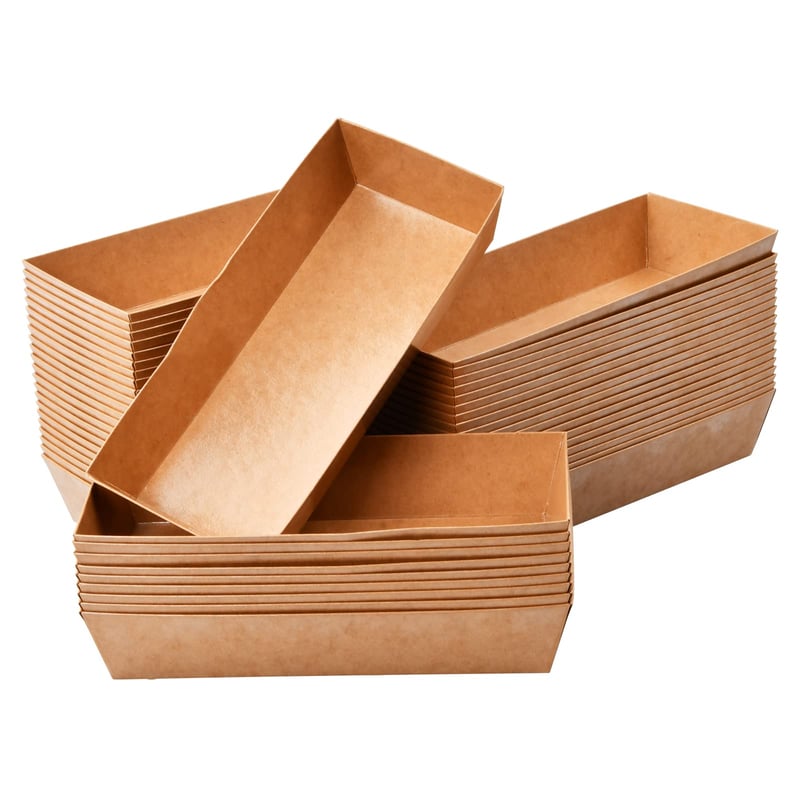 Catime 50 ks hnedé papierové misky, snack misky z kraftového papiera, tácky na párty na chipsy, šaláty, sushi, 17,2 x 7 x 3,5 cm