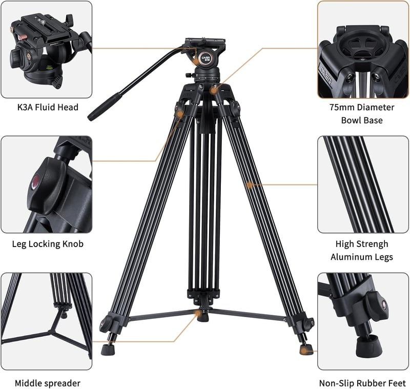 Cayer BV30 alumínium videó tripod 360° folyadék fejjel, DSLR kamerához