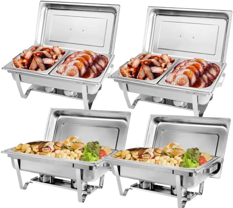CAZACHEF Rozsdamentes Melegentartó Tál Szett 4 db Buffet Parti Esküvő Étterem