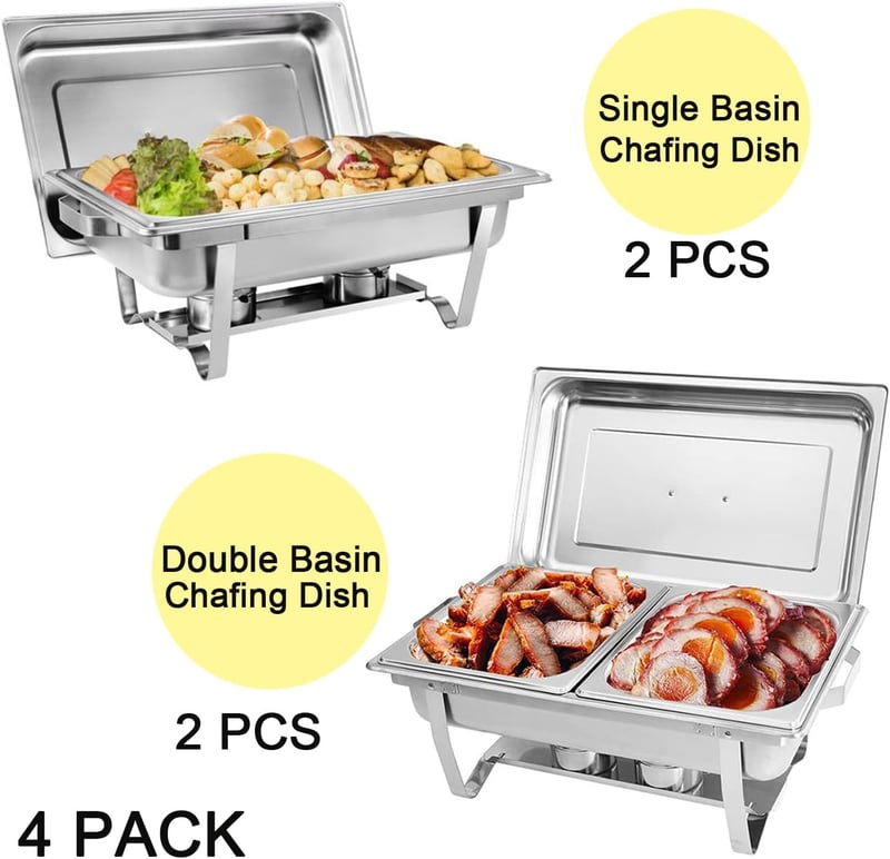 CAZACHEF Rozsdamentes Melegentartó Tál Szett 4 db Buffet Parti Esküvő Étterem