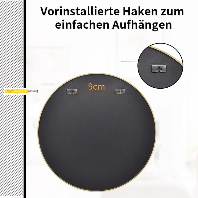 Koonmi 50cm Arany Kerek Tükör Alumínium Kerettel - Fürdőszobába, Nappaliba