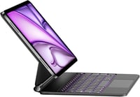 HOU iPad Air 11/Pro 11 Billentyűzetes Tok - 7 Színű Háttérvilágítás, Touchpad, QWERTZ, Bluetooth, Állítható Szög, Vékony Dizájn, Fekete 1