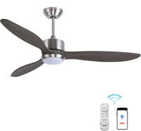 Ovlaim 132 cm Okos Mennyezeti Ventilátor Távirányítóval - Fa Lapátok, 6 Sebesség, App/Alexa Vezérlés, LED Világítás, Csendes DC Motor, Szürk 1