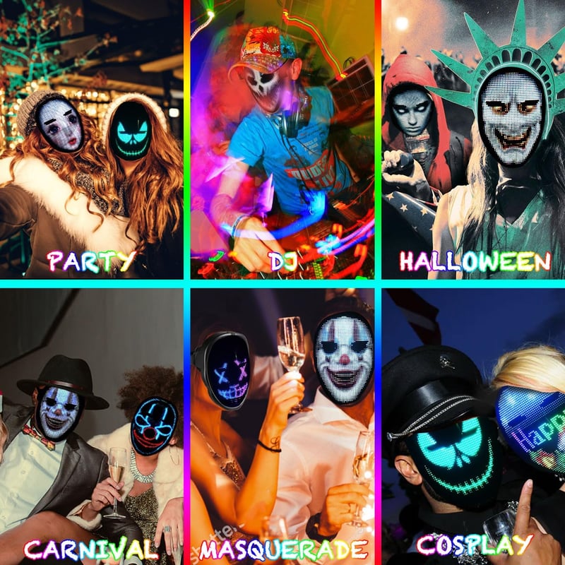 Megoo LED Maszk Bluetooth-szal, Programozható, Gesztus Vezérelhető - Farsangi, Halloween Partikra