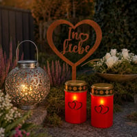 Méltó emlékezés sírdíszcsomag: szolár LED lámpa + 2 db vízálló sírmécses + szív sírdísz 1